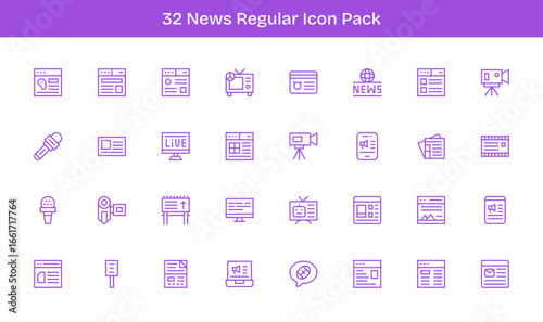 News Design Icons - 32 in Regular Line Style