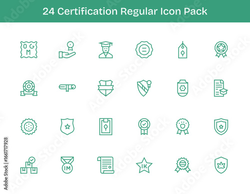 24 Certification Icons in Regular Outline Aesthetic