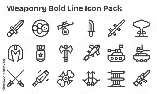 18 Icons for Weaponry in Bold Line Format