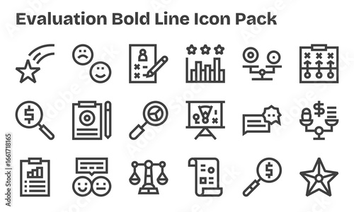 18 Evaluation Icons in Bold Line Aesthetic