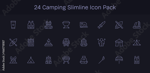 24 Slim Line Designs - Camping Vector Icons