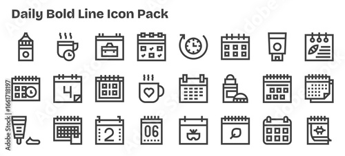 24 Bold Outline Style Icons - Daily Collection