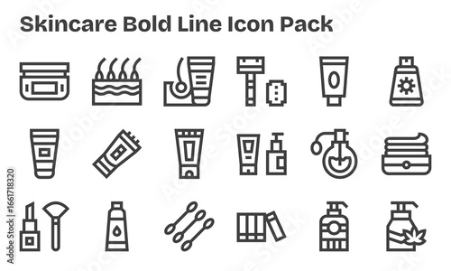 Bold Line Style Skincare Icons - 18 Vectors