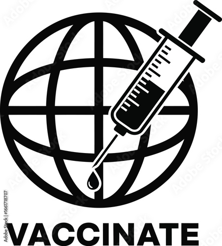 Global vaccination campaign symbolized by a syringe injecting the Earth