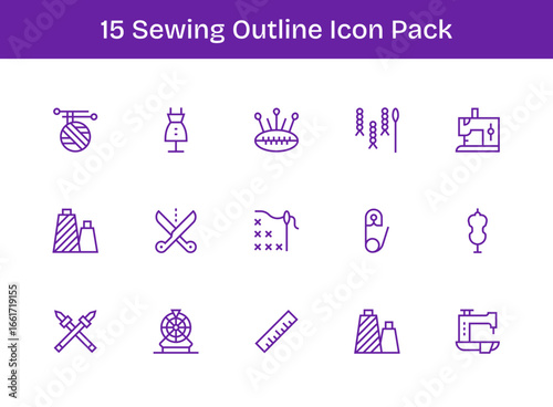 Sewing Icon Set - 15 Outline Graphics