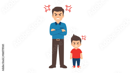 Angry Father and Son: A father and son, their faces etched with anger, stand together in this vector illustration, perhaps in the throes of a disagreement.