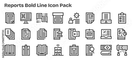 Reports Icon Set - 24 Bold Outline Graphics