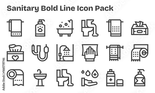 Sanitary - 18 Icons in Bold Line Design