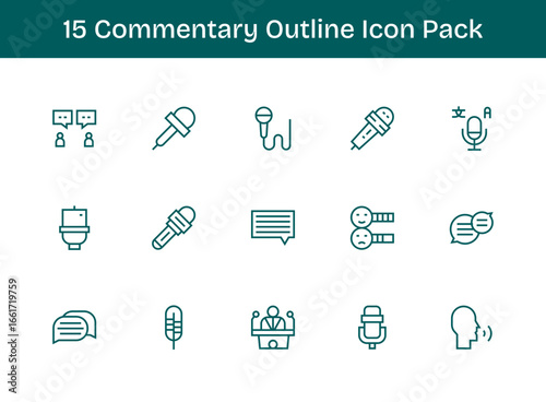 15 Commentary Icons in Outline Aesthetic