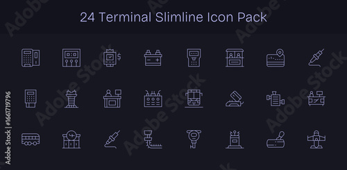Slim Line Style Terminal Icons - 24 Vectors