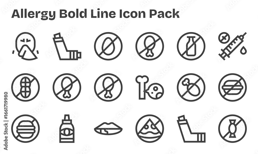 Fototapeta premium 18 Bold Line Icons - Allergy Graphics