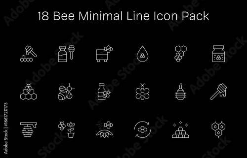 Bee Vector Set - 18 Minimal Line Icons
