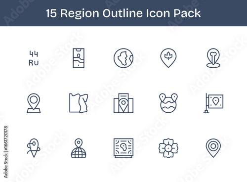 15 Icons for Region in Outline Format