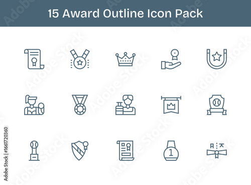 15 Outline Designs - Award Vector Icons