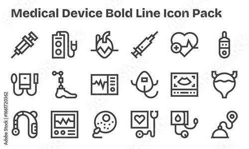 Medical Device Icon Set - 18 Bold Line Graphics