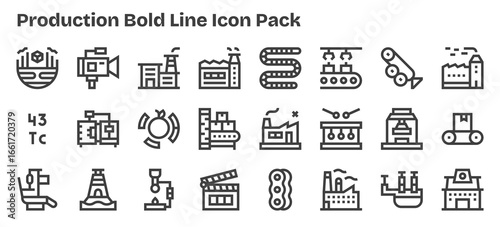 Production Icon Set - 24 Bold Outline Graphics