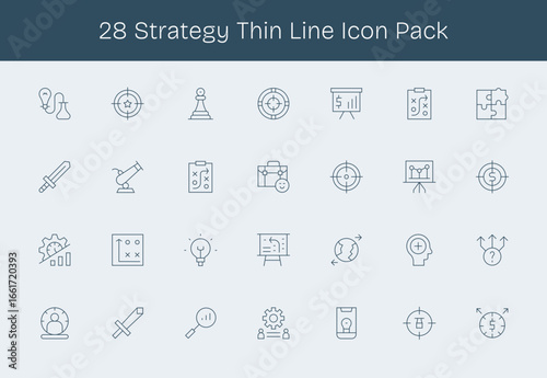 Thin Line Icons - Strategy Set with 28 Vectors