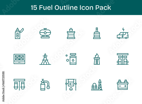 15 Outline Designs - Fuel Vector Icons