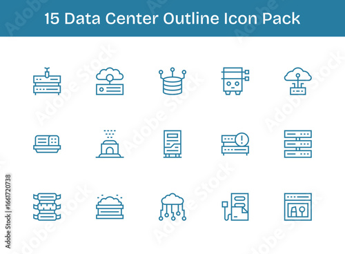 15 Data Center Icons in Outline Aesthetic