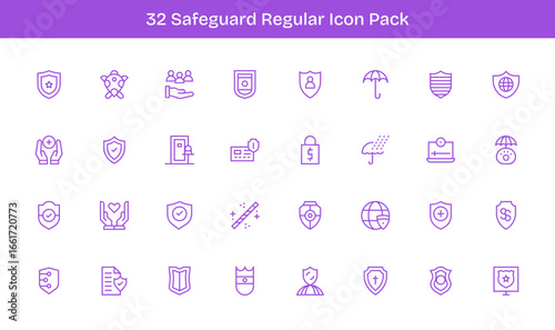 32 Safeguard Icons in Regular Line Aesthetic