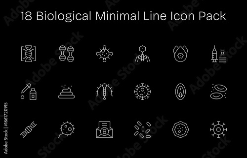Biological Icon Set - 18 Minimal Line Graphics