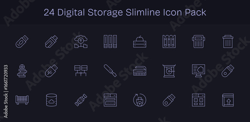 Digital Storage Design Icons - 24 in Slim Line Style