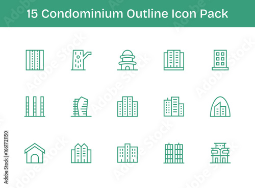 Condominium - 15 Icons in Outline Design