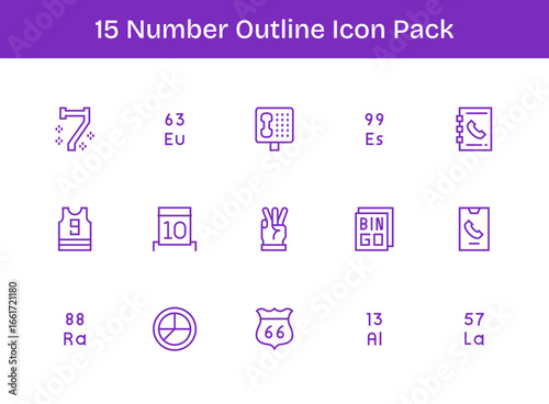 Number - 15 Icons in Outline Design