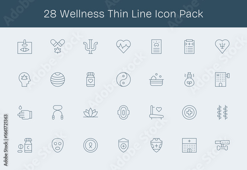 Thin Line Style Wellness Icons - 28 Vectors