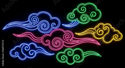 Colorful neon clouds against a black background