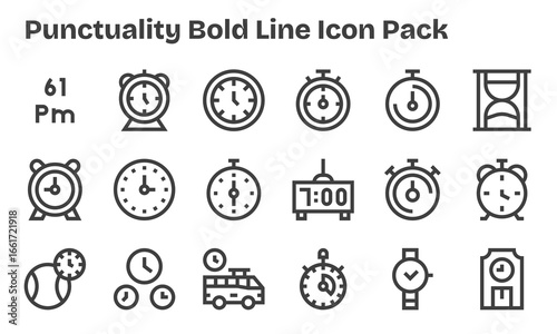 18 Punctuality Icons in Bold Line Aesthetic