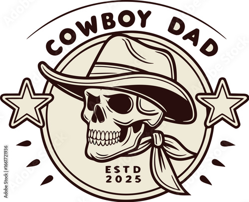 Cowboy Dad Skull T-Shirt Design – Vintage Western Skeleton Graphic Apparel