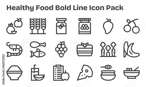 Healthy Food Design Icons - 18 in Bold Line Style