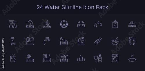 Water - 24 Slim Line Vector Illustrations