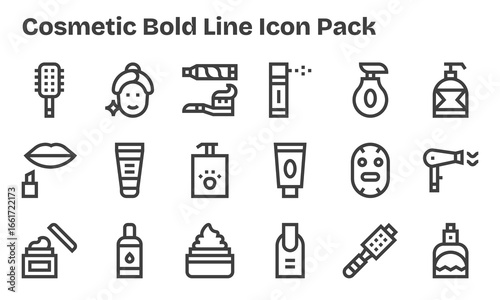 Bold Line Icons - Cosmetic Set with 18 Vectors