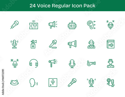 Voice Icon Set - 24 Regular Outline Graphics