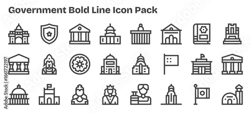 Government - 24 Bold Outline Vector Illustrations