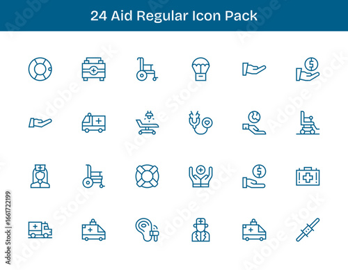 24 Icons for Aid in Regular Outline Format