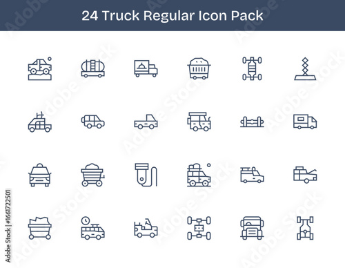 Regular Outline Icons - Truck Set with 24 Vectors