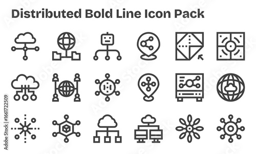 Distributed Icon Set - 18 Bold Line Graphics