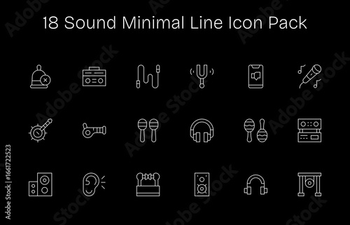 18 Minimal Line Style Icons - Sound Collection