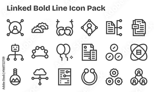 Linked Icon Set - 18 Bold Line Graphics