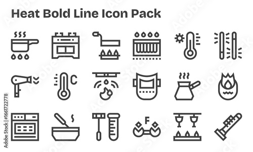 Bold Line Style Heat Icons - 18 Vectors