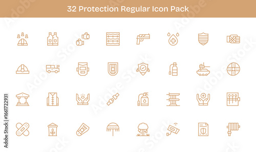 32 Regular Line Icons - Protection Graphics
