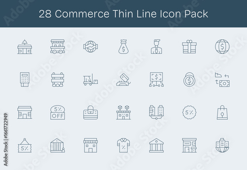 28 Thin Line Style Icons - Commerce Collection