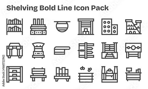 Bold Line Style Shelving Icons - 18 Vectors