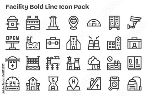 28 Icons for Facility in Extra Bold Line Format