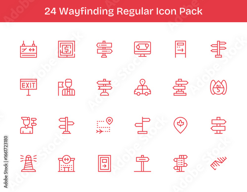 Regular Outline Style Wayfinding Icons - 24 Vectors