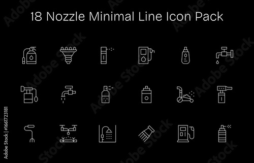 18 Icons for Nozzle in Minimal Line Format