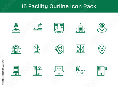 15 Outline Designs - Facility Vector Icons